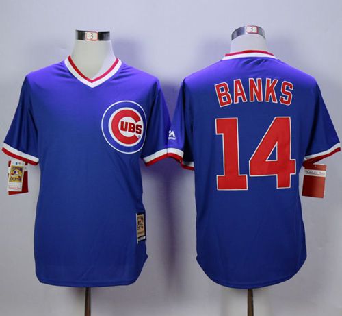 Cubs #14 Ernie Banks Blue Cooperstown Stitched MLB Jersey - Click Image to Close